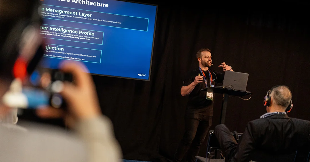 Photo taken at Cybersec Europe 2026 of Federico, head of MDR at ACEN, presenting a keynote.