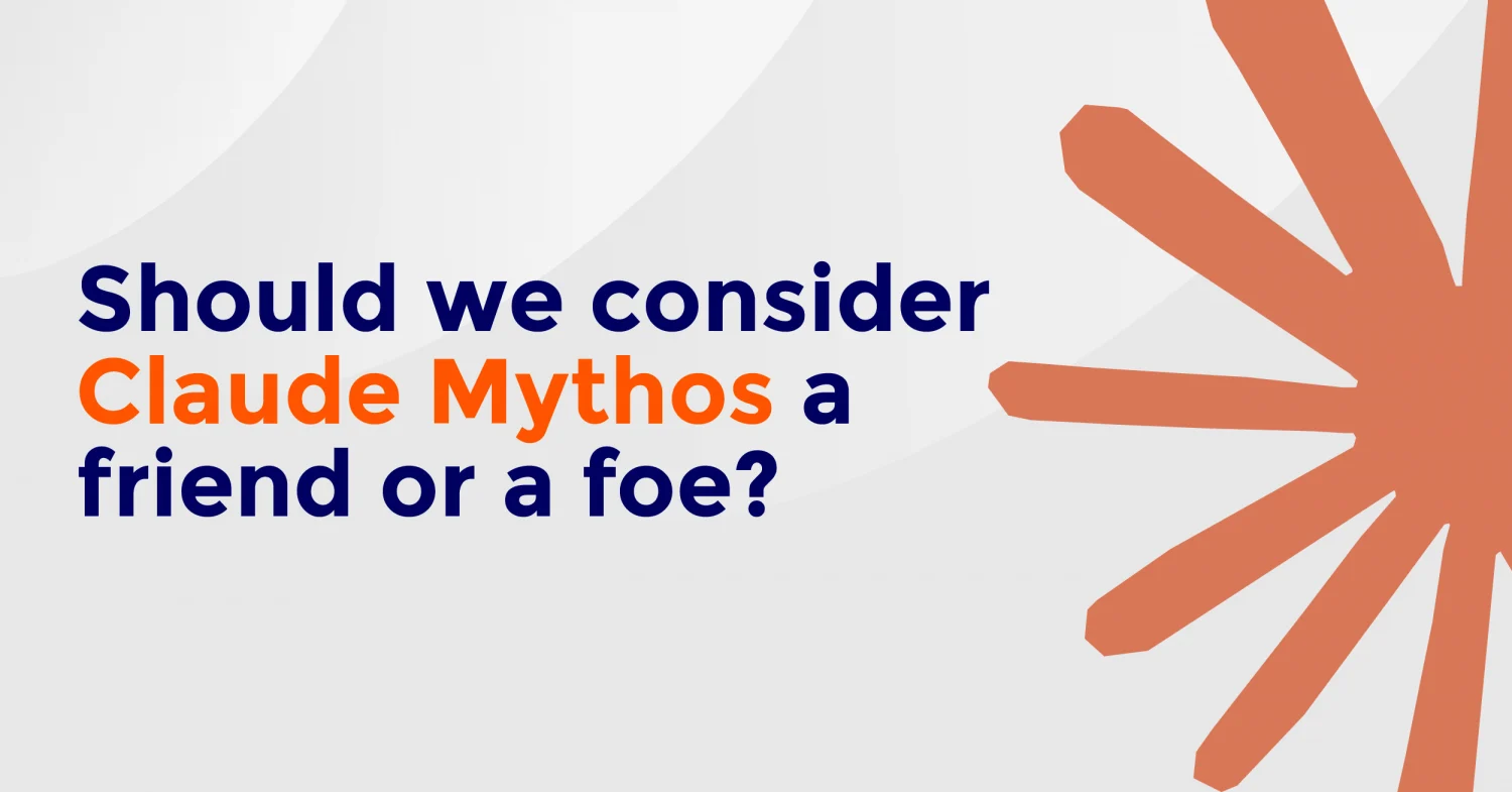 Light eclipses in the background with the Mythos logo and text "Should we consider Claude Mythos a friend or a foe?"