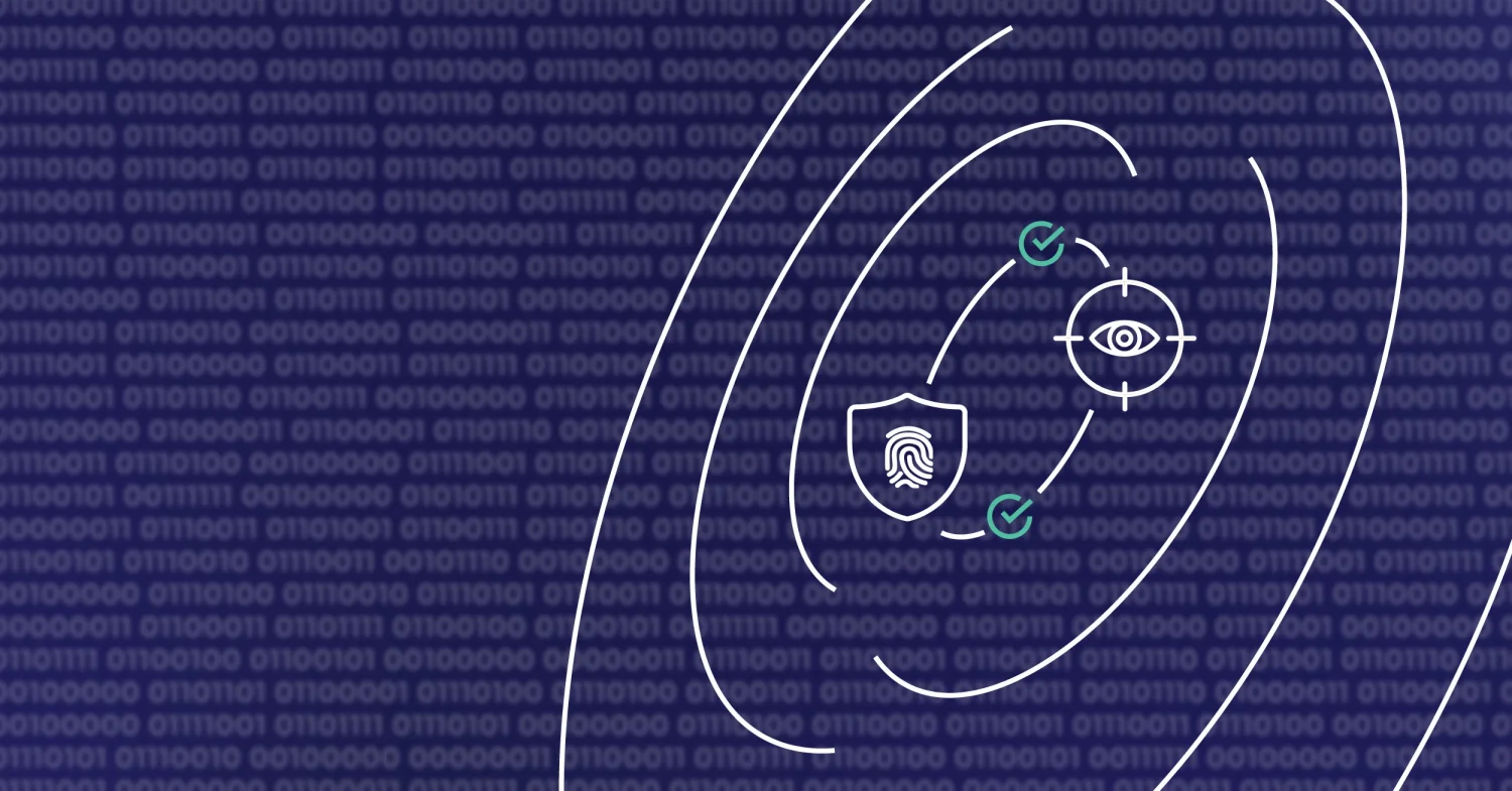 Binary code in the background with icons representing integrity and code verification connected with each other.