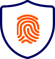 Icon of a fingerprint in a shield outline.