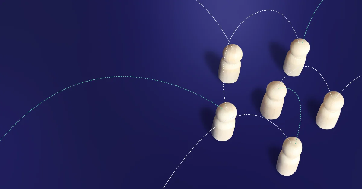 Separation of Duties, IGA visual. Dark blue gradient background with some pins representing identities and strokes connecting them.