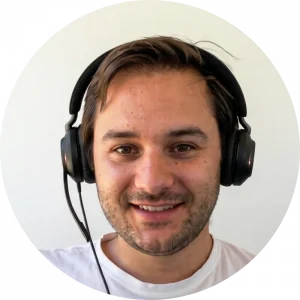 Ralph Houthoofdt, Infrastructure Manager at Darta. Photo taken with headphones on.